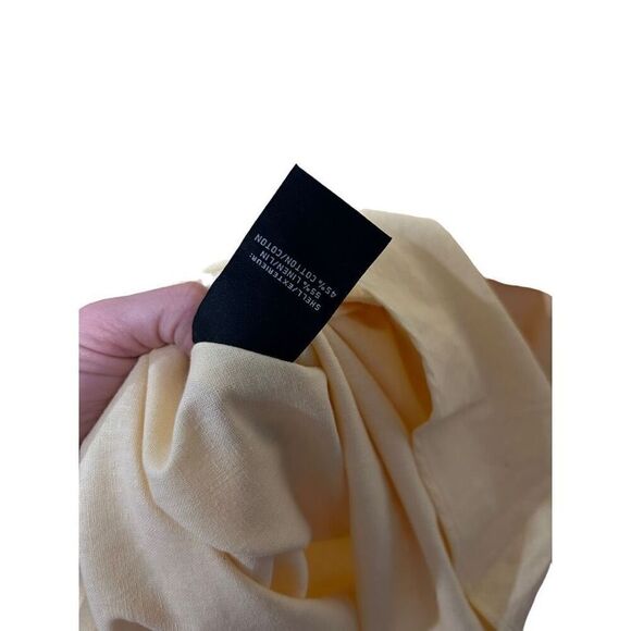 7 For All Mankind Puff Sleeves Smocked Linen Midi Dress Pastel Yellow Small NWT - Picture 10 of 13